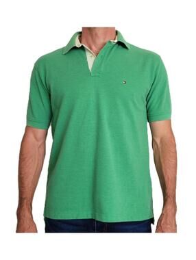 Tommy Hilfiger Men’s Medium Polo Shirt Green Classic Logo Cotton